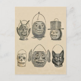 Jack O' Lantern Svart Katt Vintage Lyktor Vykort