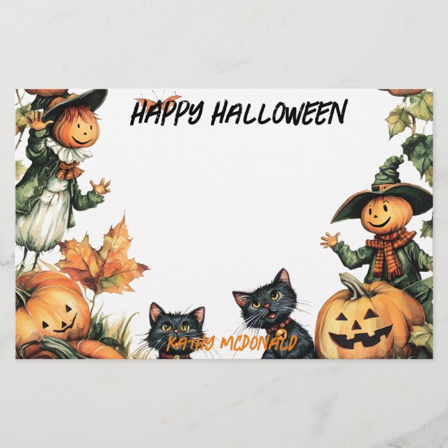 Jack o lantern, Svarta katter och Fågelskrämma Brevpapper (Framsida)