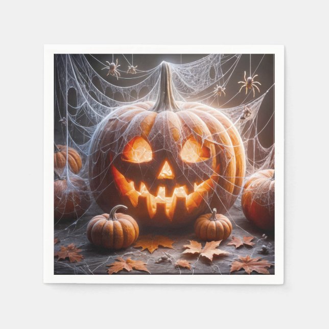 Jack-o-lantern Täckt Med Spindelnät Pappersservett (Framsidan)