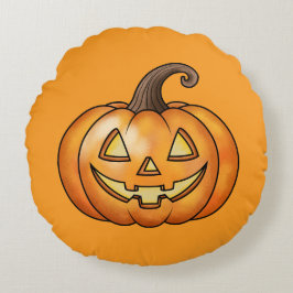 Jack O Lantern Tecknad Pumpa Orange Halloween Rund Kudde