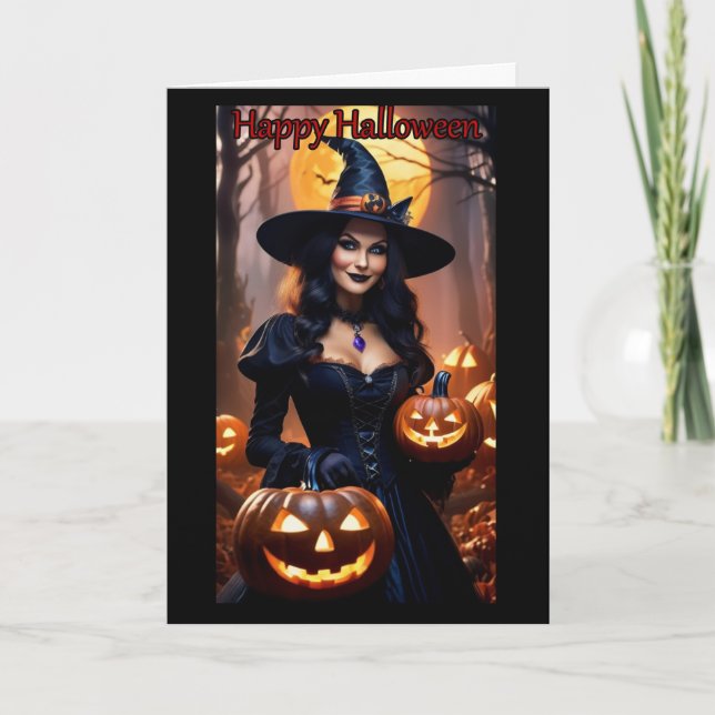 Jack-O-Lantern Witch Halloween-kort Kort (Framsida)