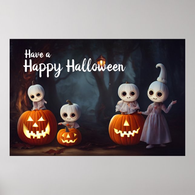 Jack-O-Lanternor och pumpkinhuvuden Halloween Poster (Framsidan)