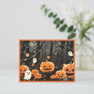 Jack O' Lanternor och Spöken i Halloween Forest Helg Vykort