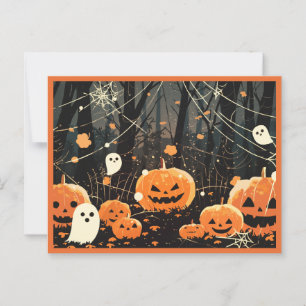 Jack O' Lanternor och Spöken i Halloween Forest Vykort