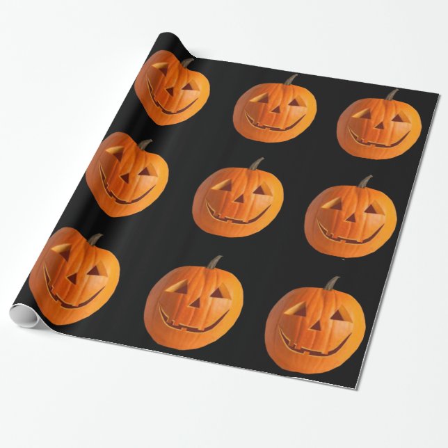 Jack-O-Lanternor på Papper svart radbrytning Presentpapper (Utrullad)
