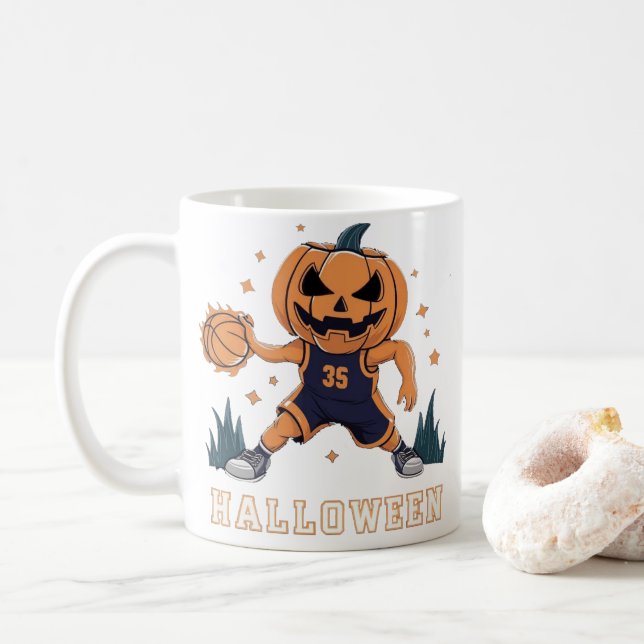 Jack-o'-Lantern's Fiery Slam dunk: Halloween Natt Kaffemugg (Med munk)