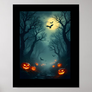 Jack-O'-Lanterns och fullmåne Poster