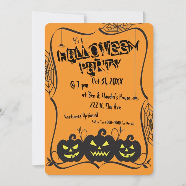 Jack O' Lanterns & Spiders Halloweenfest Inbjudningar (Framsida)