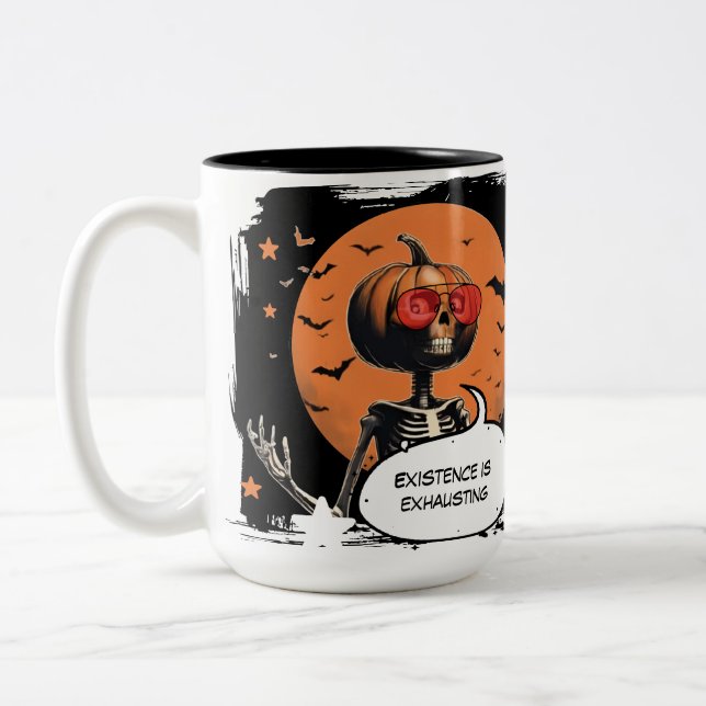 Jack O’ Latte – Rolig Pumpa Skelett Halloween Två-Tonad Mugg (Vänster)