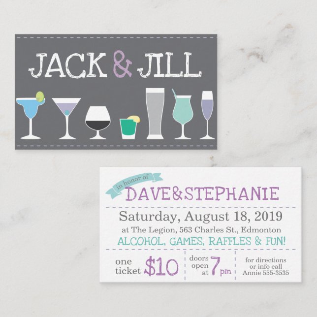 Jack och Jill Biljett-Pub-drycker i Grått Visitkort (Fram/baksida)