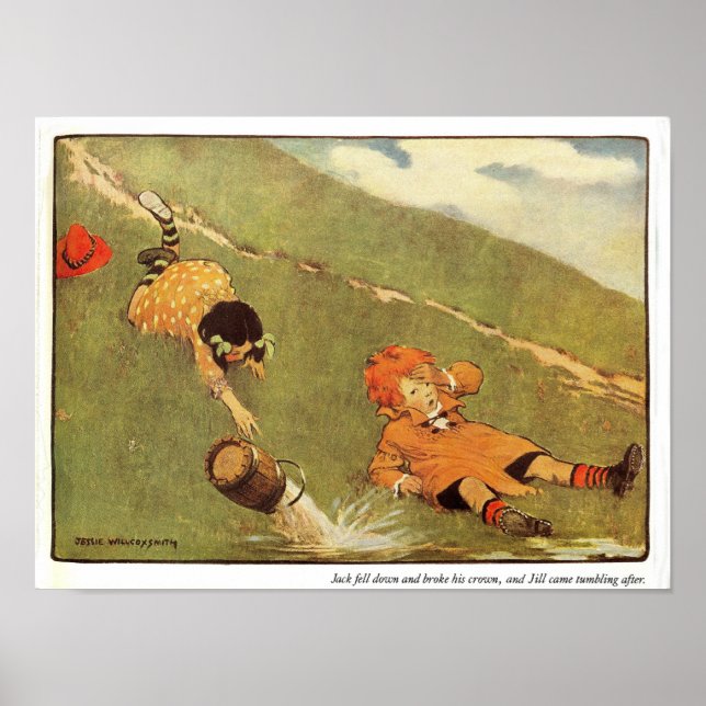 Jack och Jill fyllde ner Backe Nursery Rhyme Poster (Framsidan)