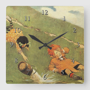 Jack och Jill fyller ned Backe Nursery Rhyme Fyrkantig Klocka