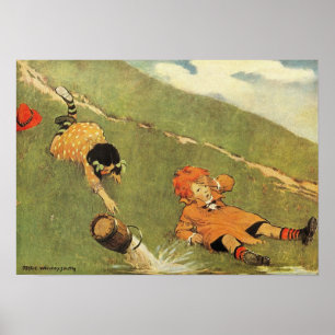 Jack och Jill-fyllning nedåt i Backe Nursery Rhyme Poster