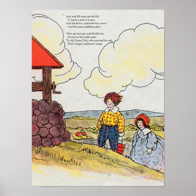 Jack och Jill gick upp i backe Nursery Rhyme Poster (Framsidan)