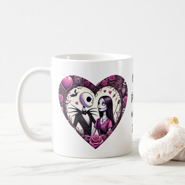 Jack och Sally Goth Valentine Kaffemugg (Med munk)