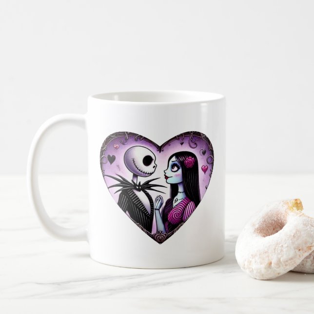 Jack och Sally Goth Valentine Kaffemugg (Med munk)