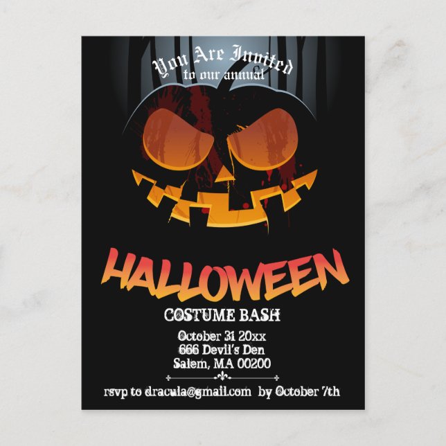 Jack O'Halloween fest Inbjudan vykort (Framsida)