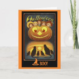 Jack o'Lantern and Svarta katter Vintage Halloween Kort