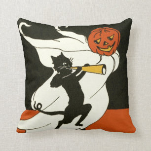 Jack O'Lantern Black Cat Ghost Horn Kudde
