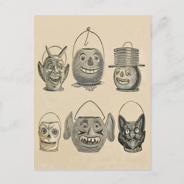 Jack O'Lantern Black Cat Vintage Lanterns Vykort (Framsida)