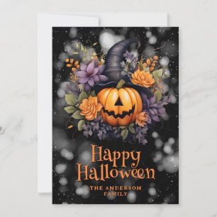Jack O'Lantern Blommig Glad Halloween-kort Julkort