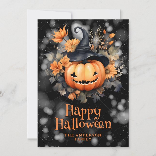 Jack O'Lantern Blommigt Happy halloween Card Julkort (Framsida)