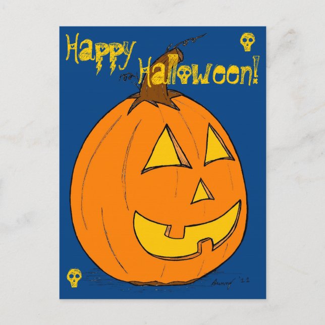 Jack o'Lantern Blue "Happy halloween" vykort (Framsida)