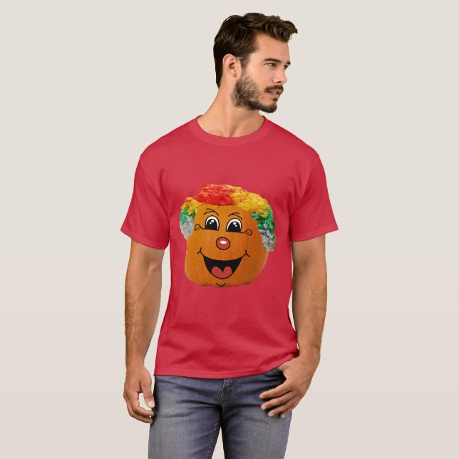 Jack o'Lantern Clown Ansikte, Halloween Pumpkin Tee Shirt (Hel framsida)