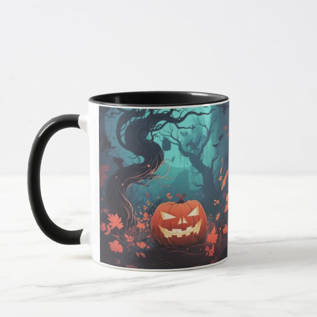 Jack-o'lantern Forest orange löv Halloween Mugg (Vänster)