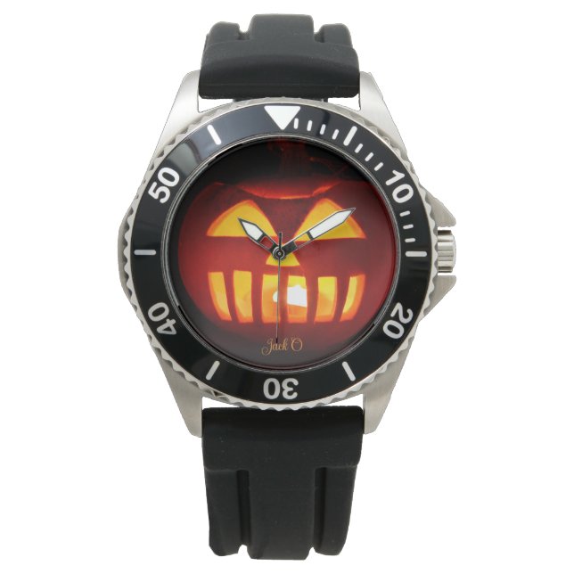 Jack O'Lantern Funny Lit Carved Pumpkin Halloween Armbandsur (Framsida)