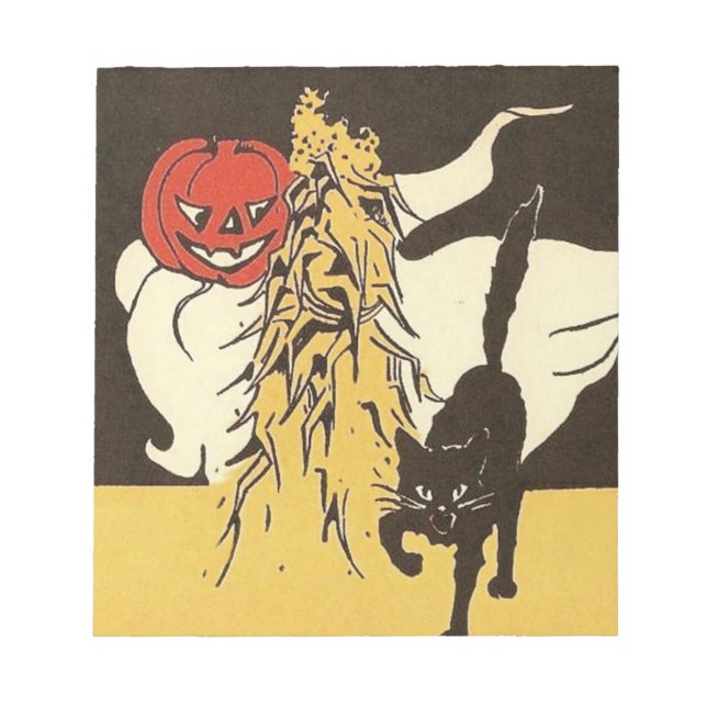 Jack O'Lantern Ghost Black Cat Cornstalk Anteckningsblock (Framsida)