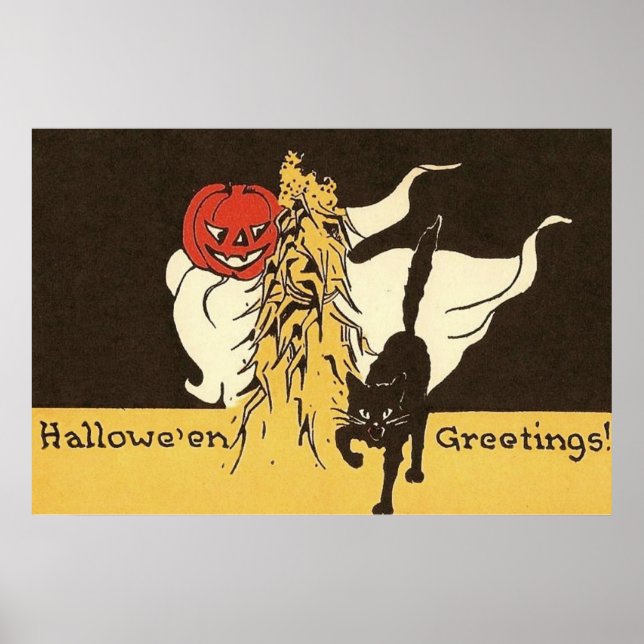 Jack O'Lantern Ghost Black Cat Cornstalk Poster (Framsidan)