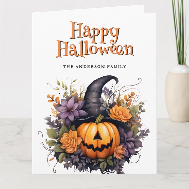 Jack O'Lantern Ghost Blommigt Happy halloween Card Kort (Framsida)