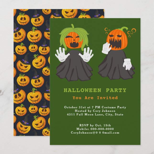 Jack o'Lantern Ghouls Pumpkins Halloween fest Inbjudningar (Fram/baksida)