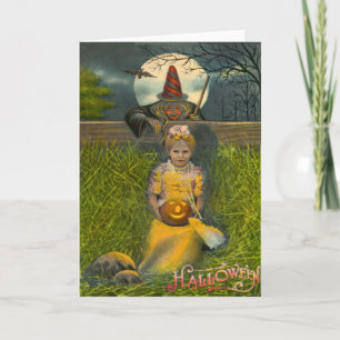 Jack O'Lantern Girl Witch Fladdermus Full Moon Kort