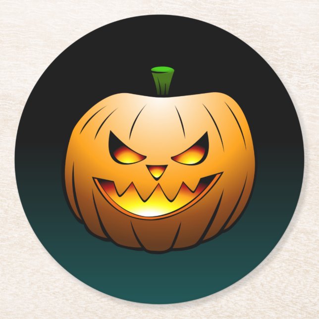 Jack O'lantern Halloween Pumpkin Underlägg Papper Rund (Framsidan)