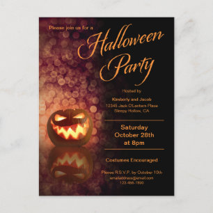 Jack O'Lantern Hallowen Party Black + Orange Inbjudan Vykort