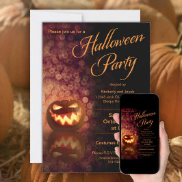 Jack O'Lantern Hallowen Party Black + Orange Inbjudningar