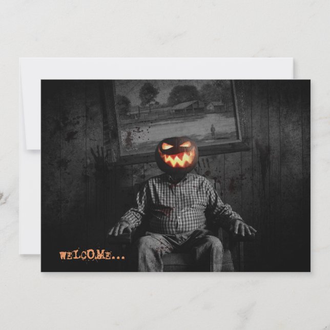 Jack O'Lantern Head Spooky Halloween fest Inbjudningar (Framsida)