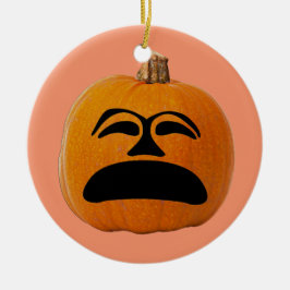 Jack o'Lantern Olycklig Ansikte, Halloween Pumpkin Julgransprydnad Keramik