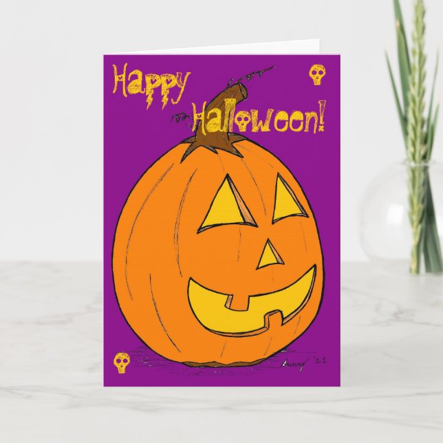 Jack o'Lantern på Lila "Happy halloween"-kort Kort (Framsida)