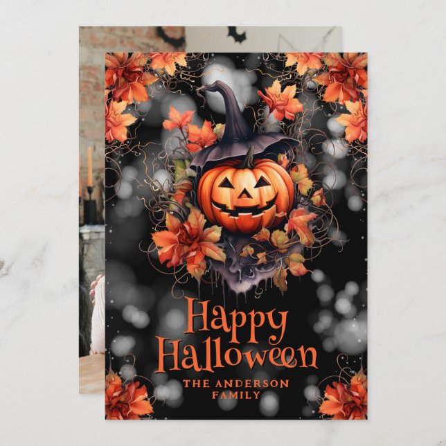 Jack O'Lantern Photo Halloween Card Julkort (Fram/baksida)