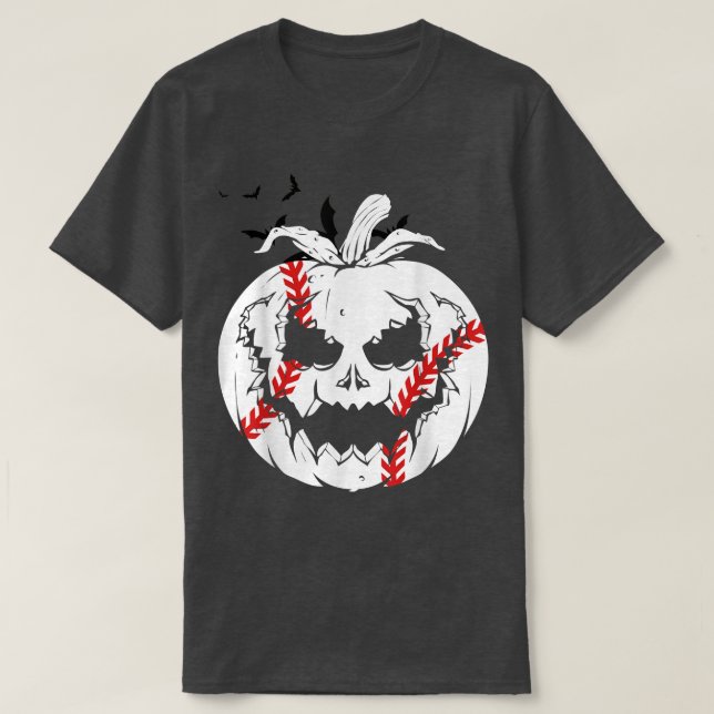 Jack O'Lantern Pumpkin Ansikte & Baseball Boll Lyc T Shirt (Design framsida)