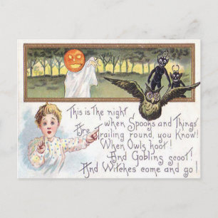 Jack O'Lantern Pumpkin Ghost Uggla Goblin Vykort
