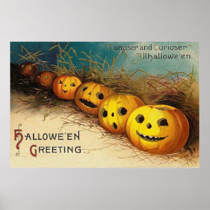 Jack O'Lantern Pumpkin Hay Fält Poster