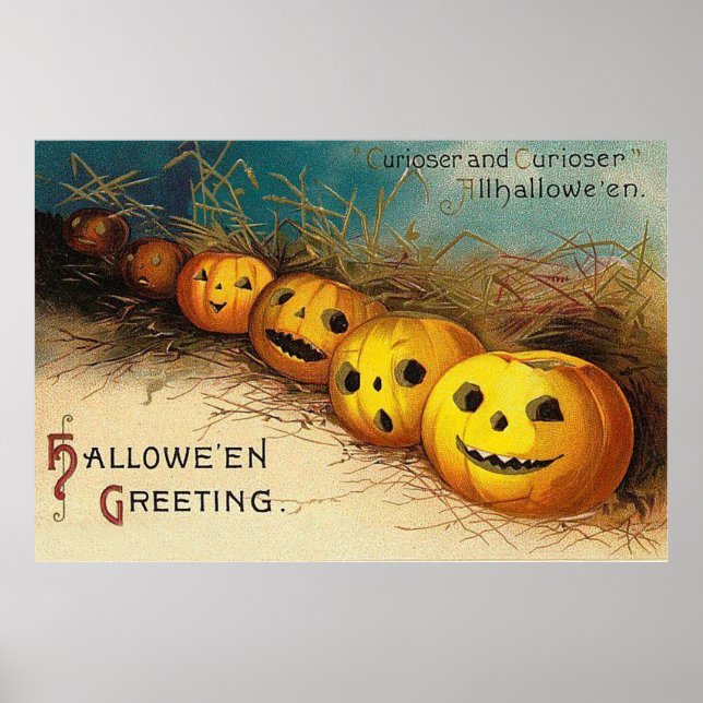 Jack O'Lantern Pumpkin Hay Fält Poster (Framsidan)