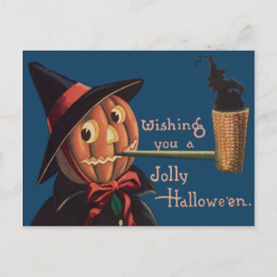 Jack O'Lantern Pumpkin Witch Pipe Vykort