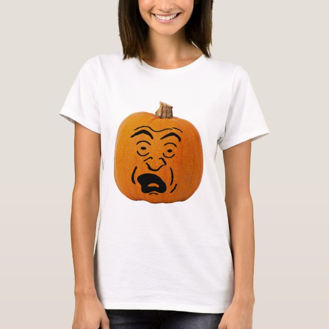 Jack o'Lantern Skrämt Ansikte, Halloween Pumpkin Tee (Framsida)