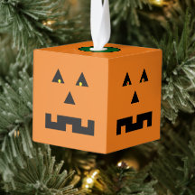 Jack O'Lantern Trä-Kub Julgransprydnad