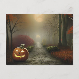 Jack-O'Lantern Väg med Creepy Shadow Halloween Helg Vykort